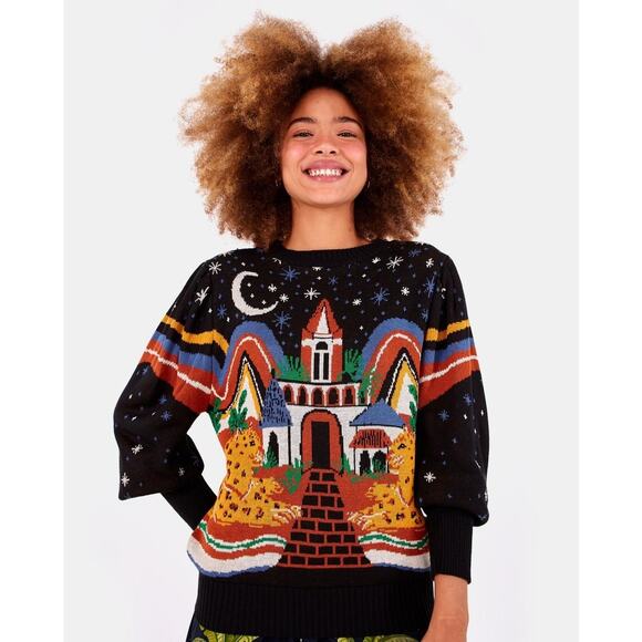 FARM Rio Sweaters - Farm Rio Midnight Cheetah Sweater NWT Large